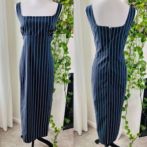 Anthropologie Blue & White Pinstripe Sleeveless Pencil Dress Secretarycore - XL